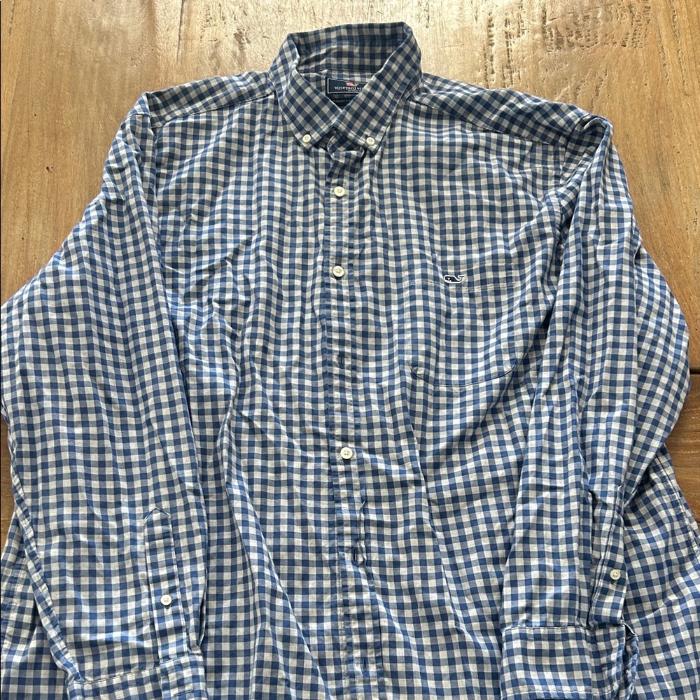 Vineyard Vines Mens XXL Blue Gingham Classic Fit Tucker Shirt Button Down Cotton